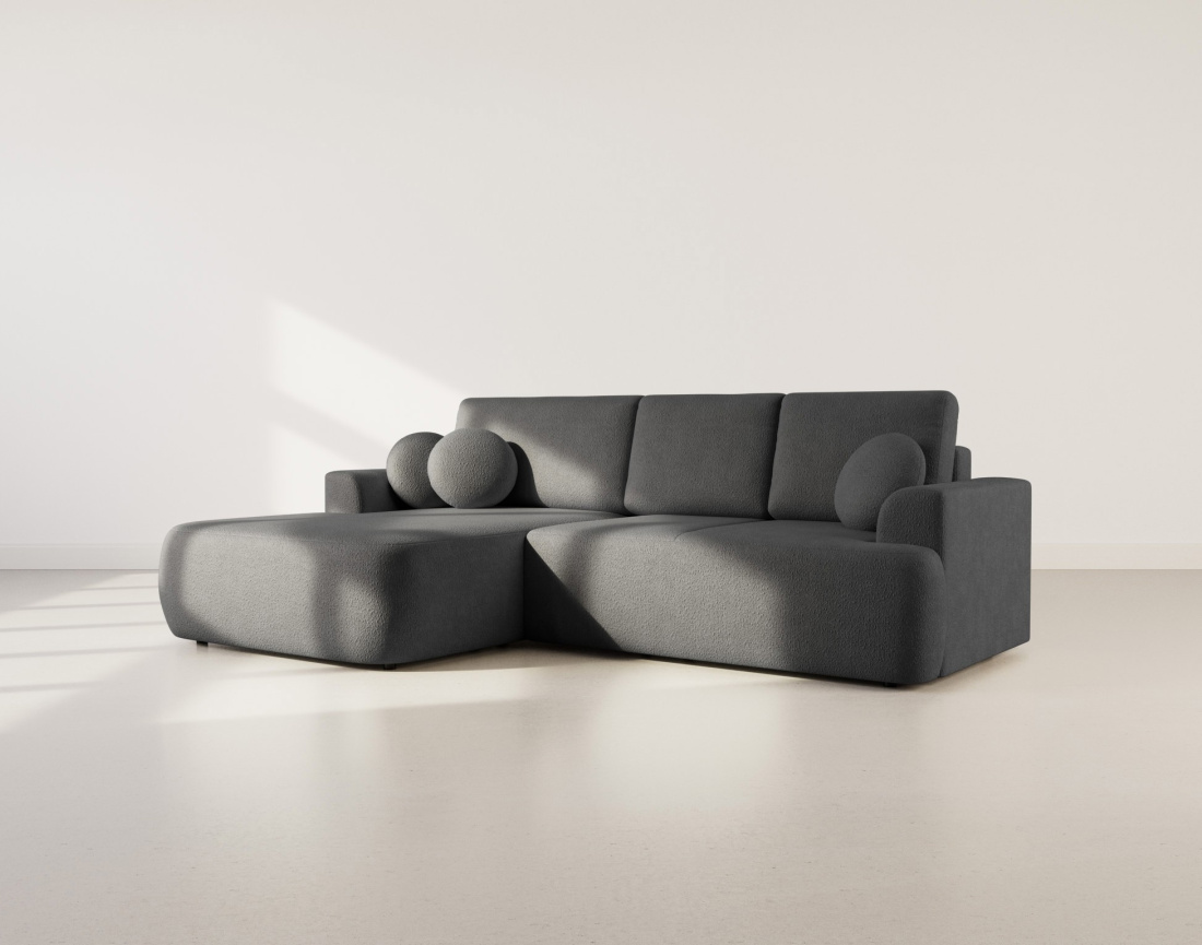 Canapé d'angle gauche 4 places convertible en tissu bouclette Candela