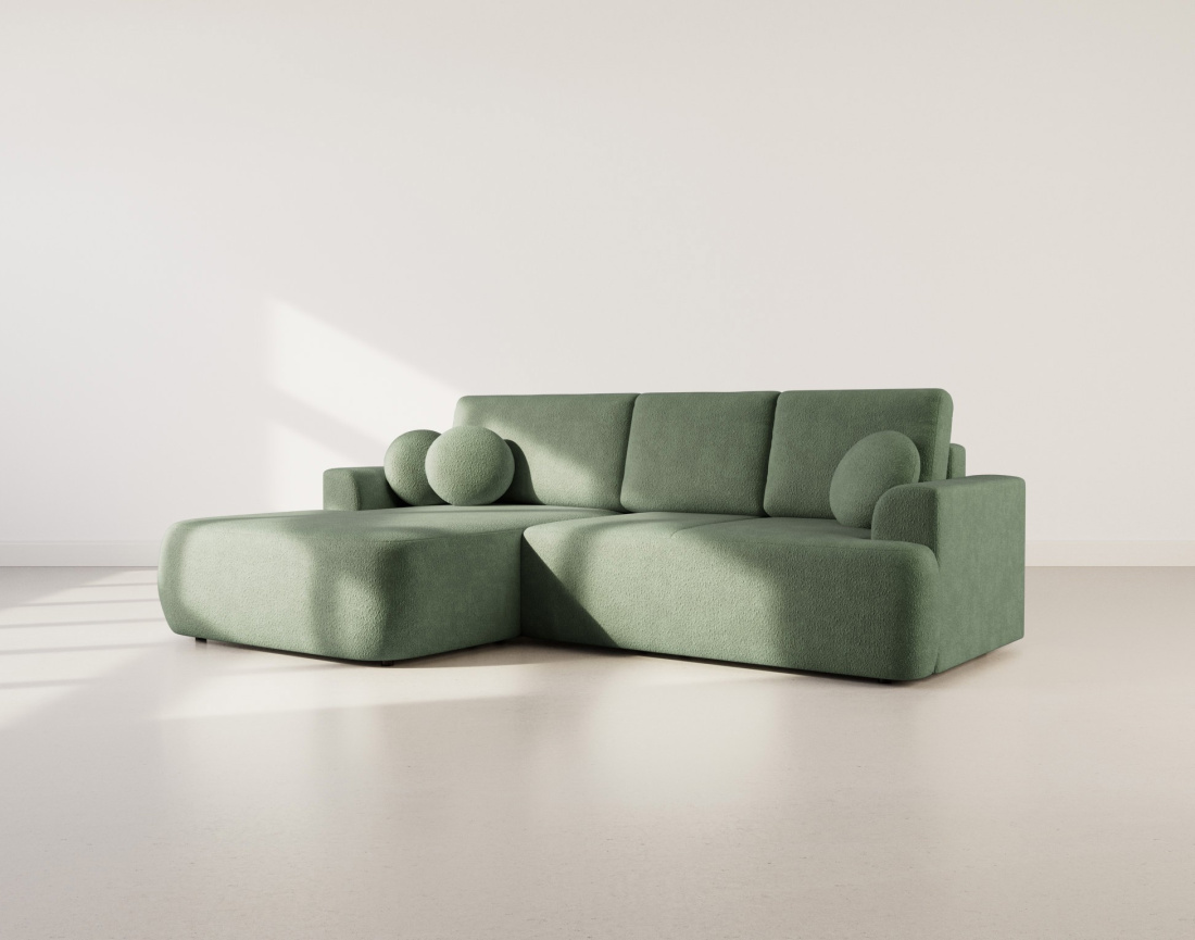 Canapé d'angle gauche 4 places convertible en tissu bouclette Candela