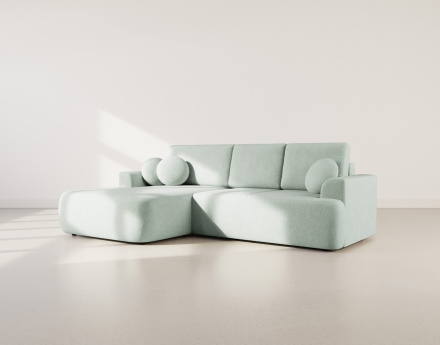 Canapé d'angle gauche 4 places convertible en tissu bouclette Candela