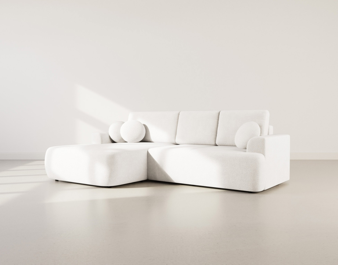 Canapé d'angle gauche 4 places convertible en tissu bouclette Candela