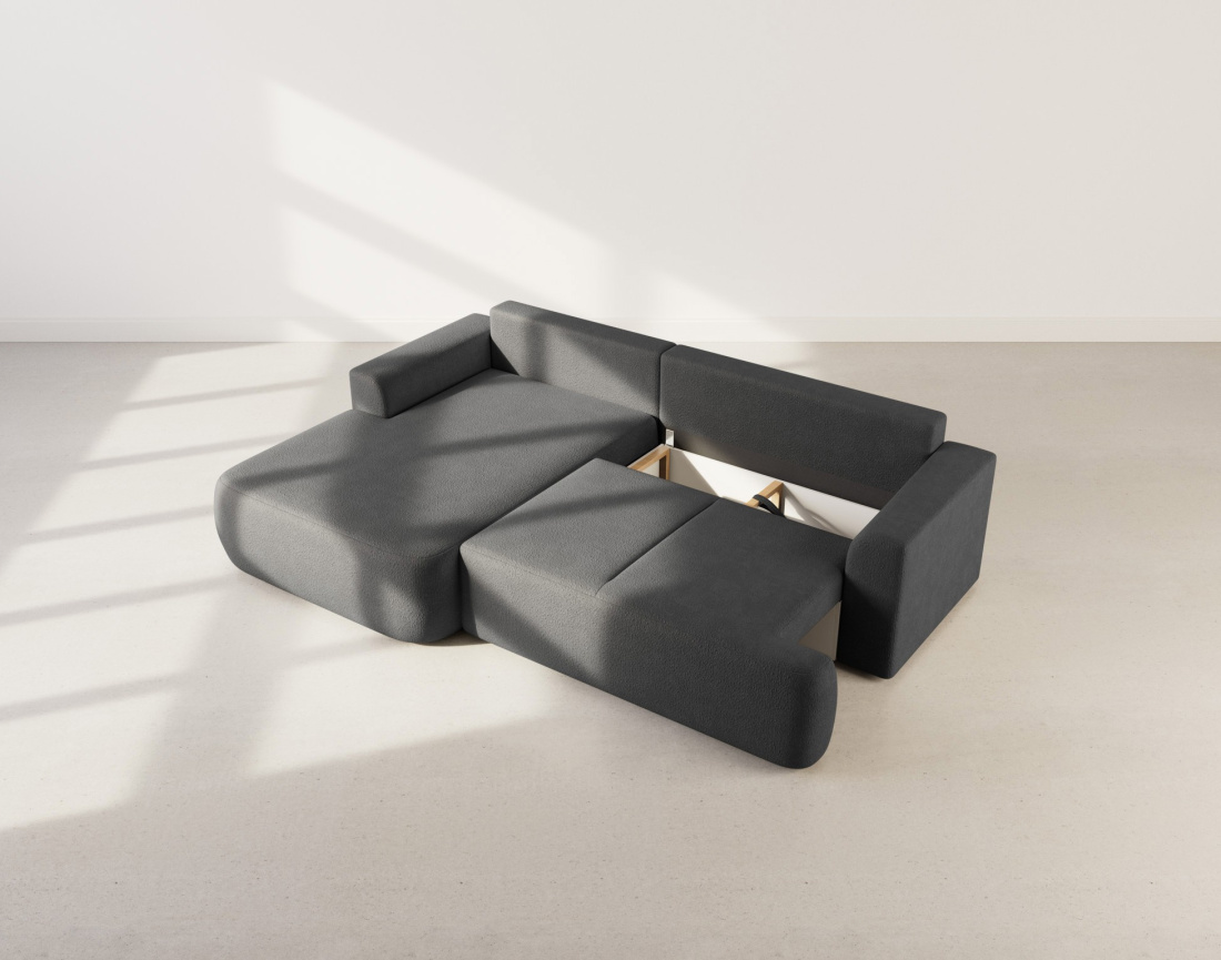 Canapé d'angle gauche 4 places convertible en tissu bouclette Candela