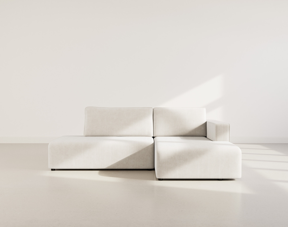 Canapé d'angle droit 4 places convertible avec coffre sans accoudoir en velours côtelé Topaze