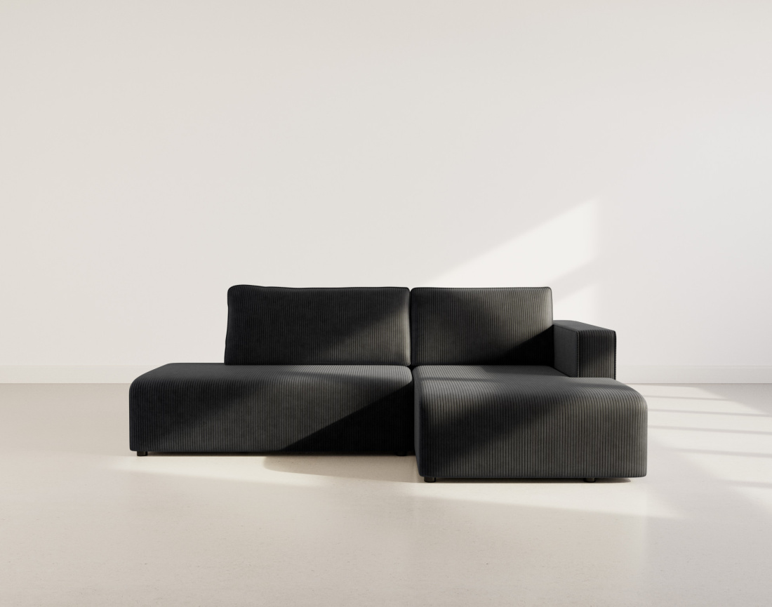 Canapé d'angle droit 4 places convertible avec coffre sans accoudoir en velours côtelé Topaze