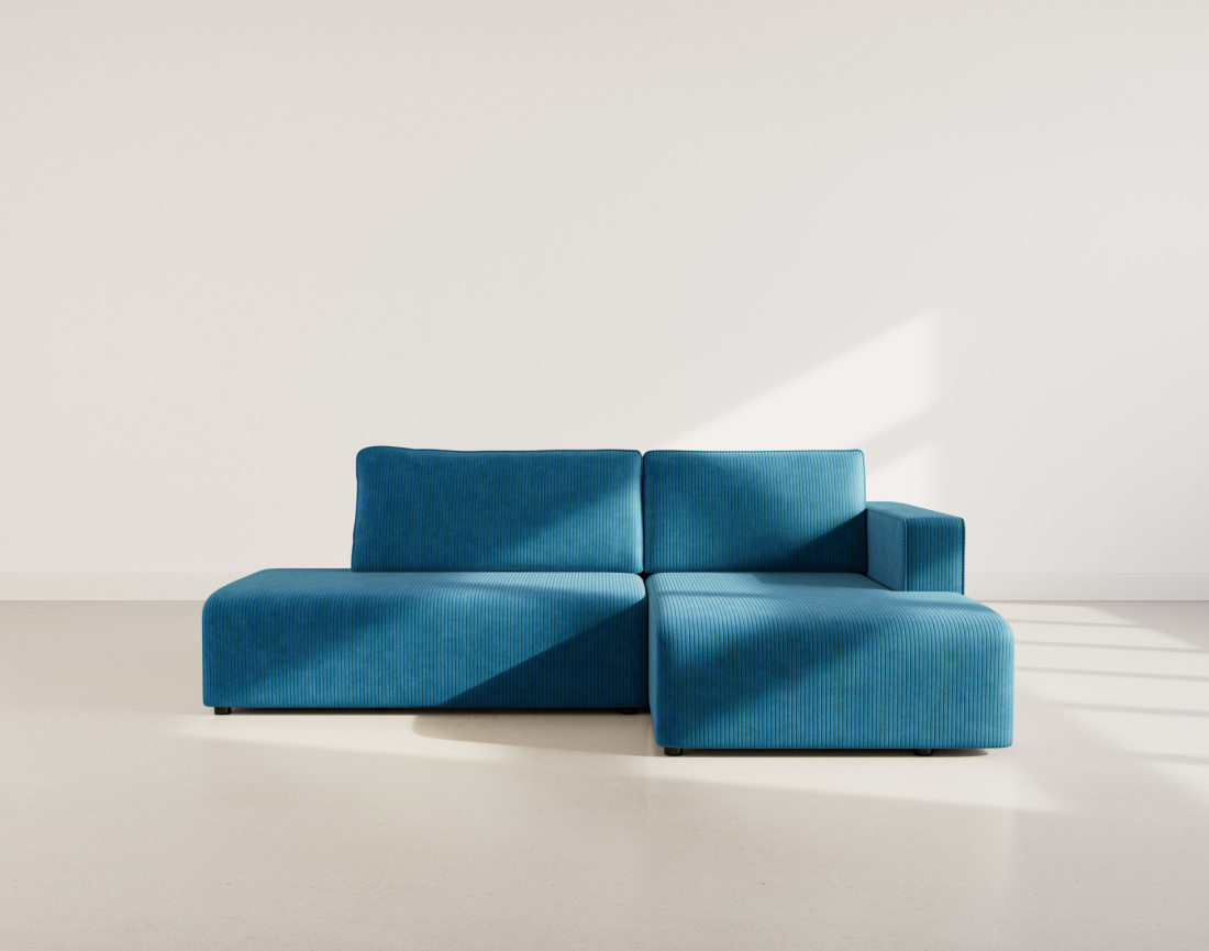 Canapé d'angle droit 4 places convertible avec coffre sans accoudoir en velours côtelé Topaze