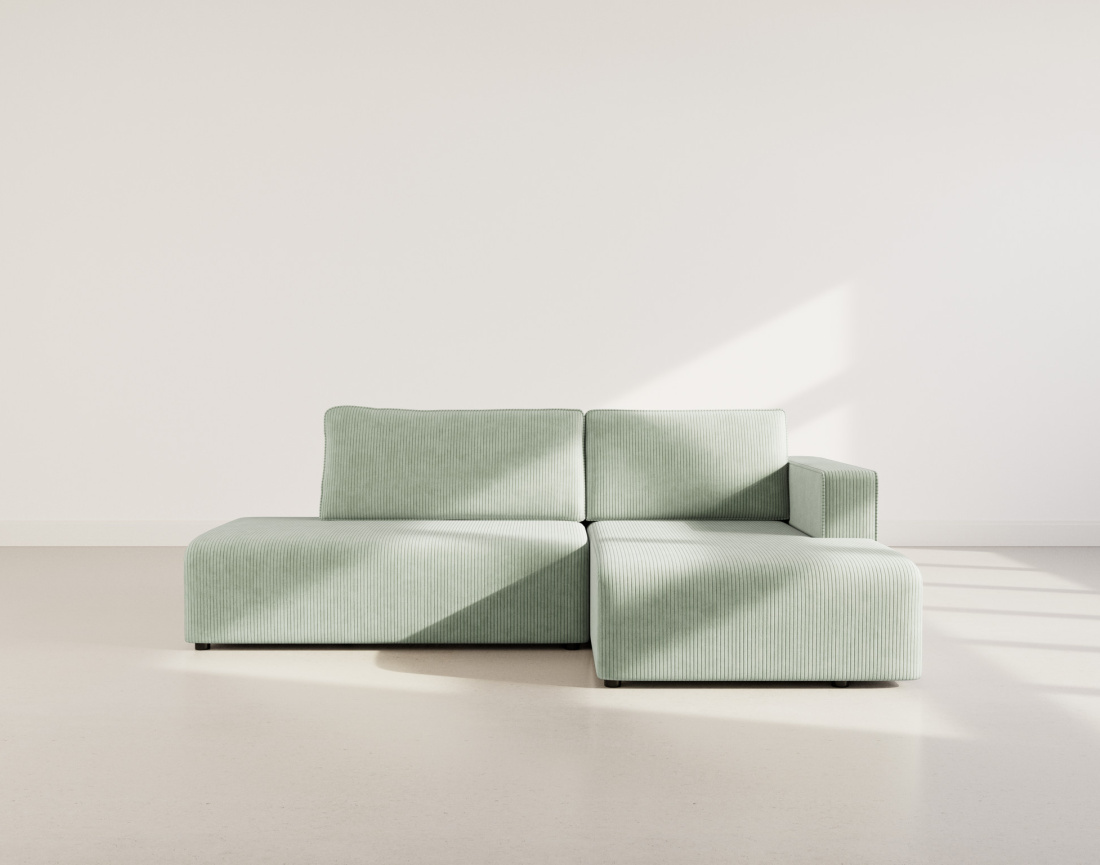 Canapé d'angle droit 4 places convertible avec coffre sans accoudoir en velours côtelé Topaze