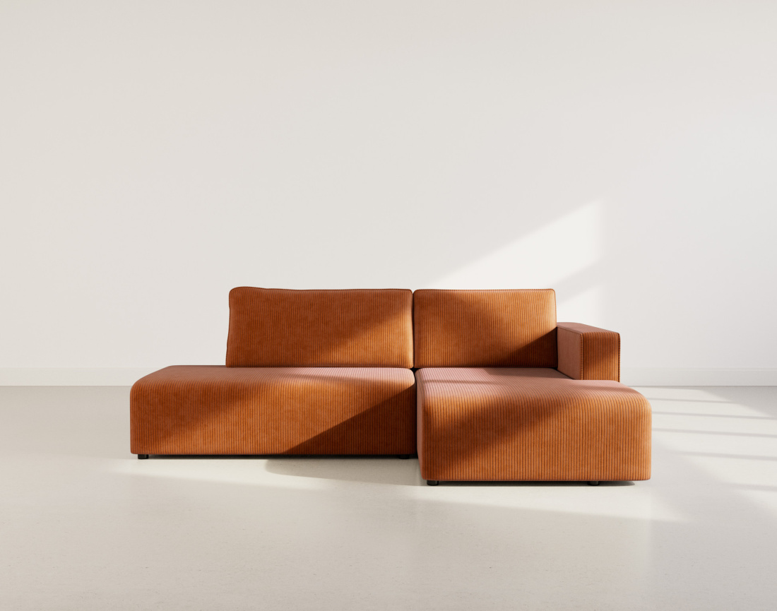 Canapé d'angle droit 4 places convertible avec coffre sans accoudoir en velours côtelé Topaze