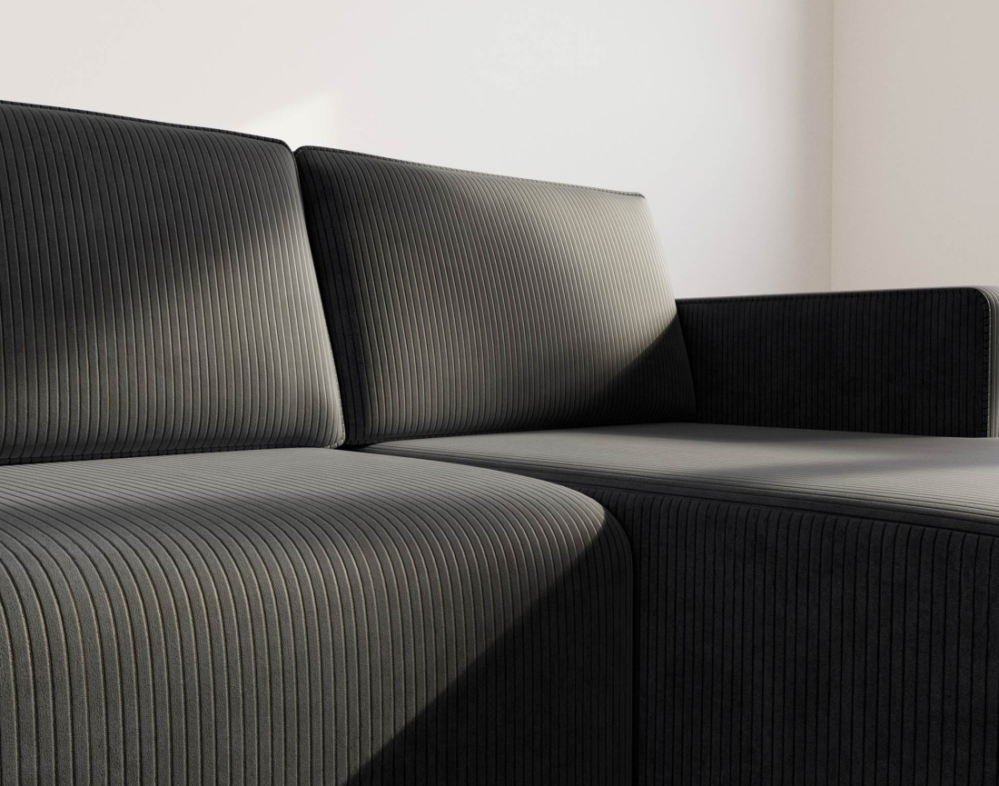 Canapé d'angle droit 4 places convertible avec coffre sans accoudoir en velours côtelé Topaze