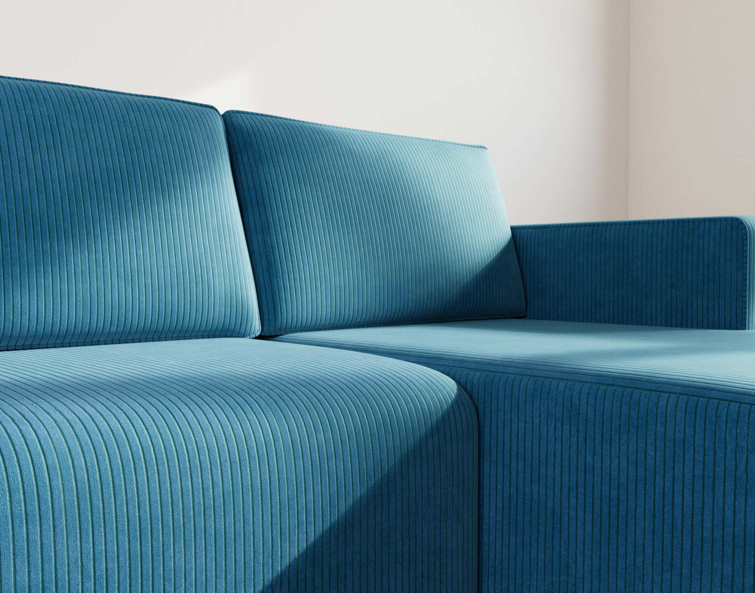 Canapé d'angle droit 4 places convertible avec coffre sans accoudoir en velours côtelé Topaze