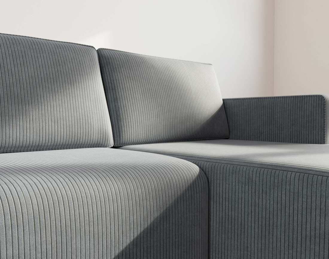 Canapé d'angle droit 4 places convertible avec coffre sans accoudoir en velours côtelé Topaze