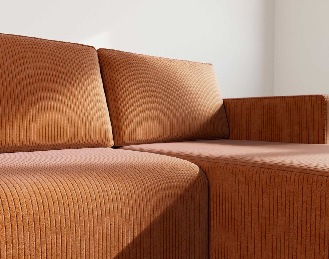 Canapé d'angle droit 4 places convertible avec coffre sans accoudoir en velours côtelé Topaze