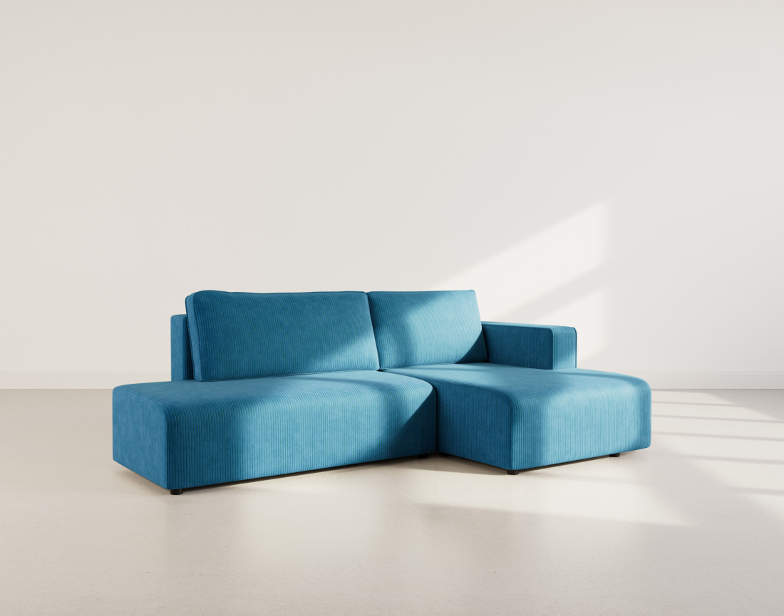 Canapé d'angle droit 4 places convertible avec coffre sans accoudoir en velours côtelé Topaze