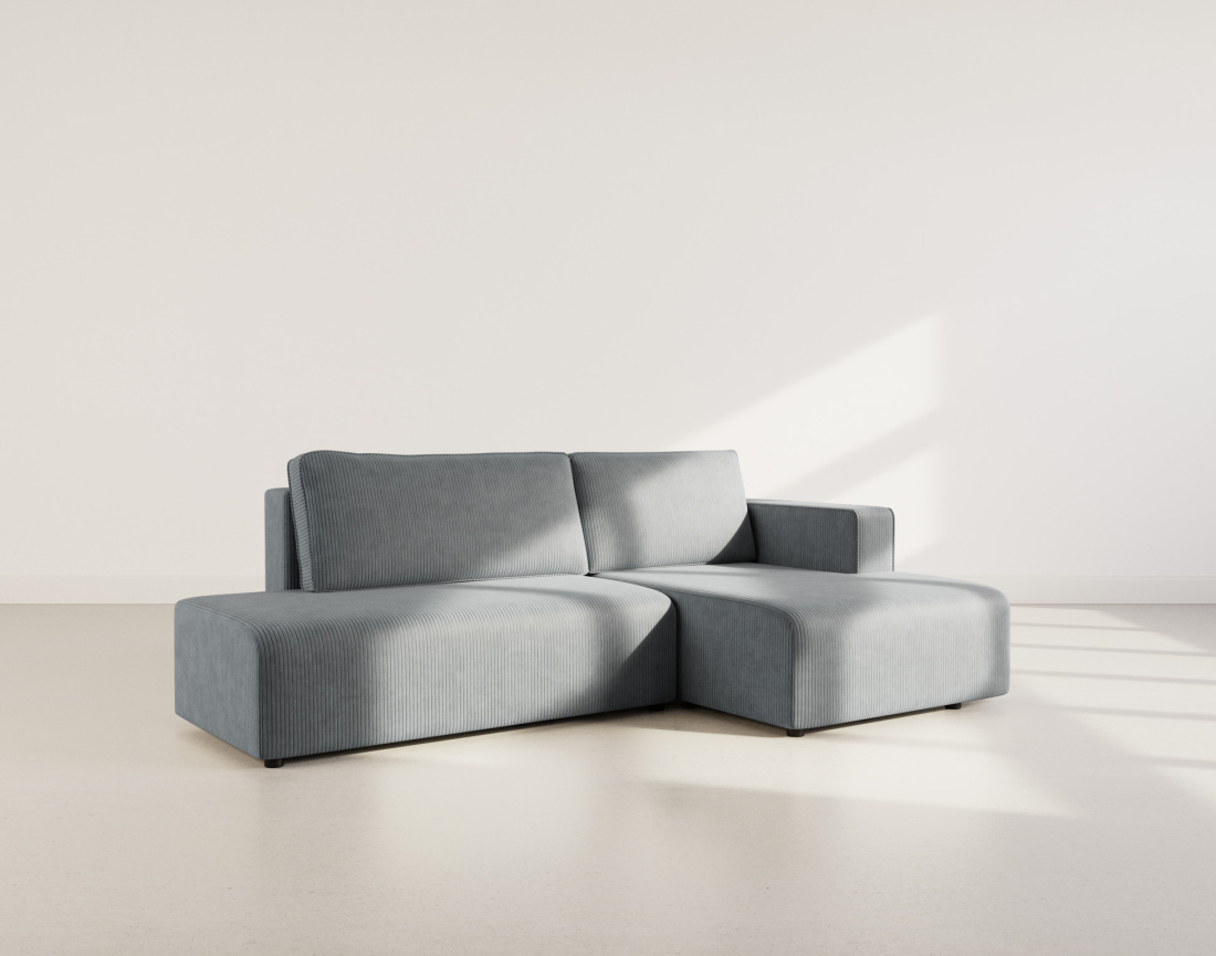 Canapé d'angle droit 4 places convertible avec coffre sans accoudoir en velours côtelé Topaze
