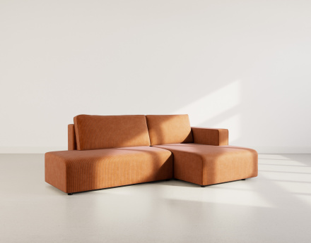 Canapé d'angle droit 4 places convertible avec coffre sans accoudoir en velours côtelé Topaze