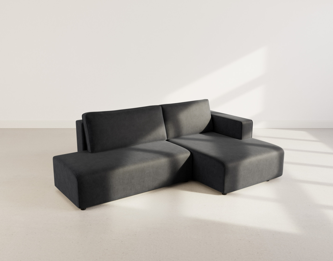 Canapé d'angle droit 4 places convertible avec coffre sans accoudoir en velours côtelé Topaze