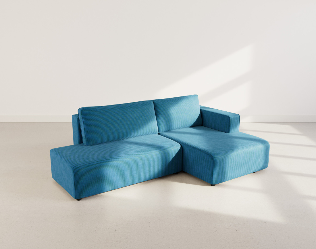 Canapé d'angle droit 4 places convertible avec coffre sans accoudoir en velours côtelé Topaze