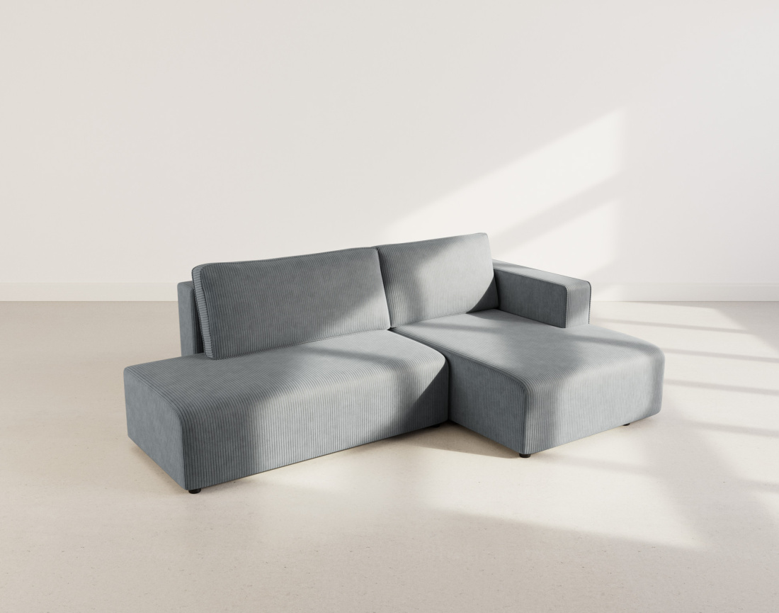 Canapé d'angle droit 4 places convertible avec coffre sans accoudoir en velours côtelé Topaze