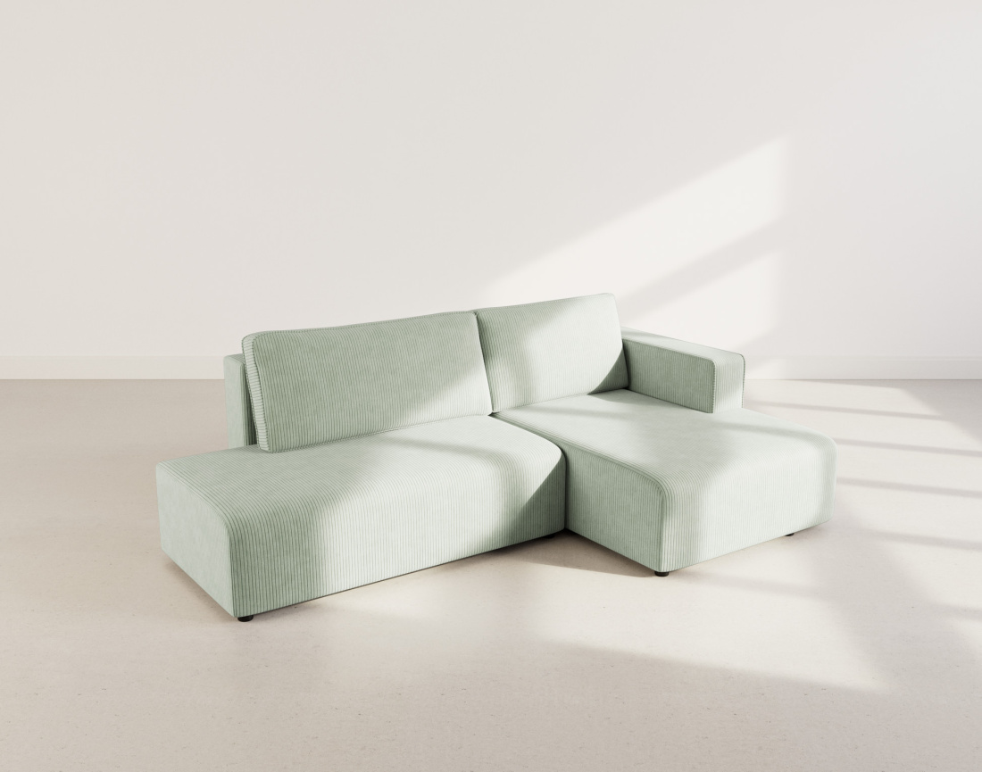 Canapé d'angle droit 4 places convertible avec coffre sans accoudoir en velours côtelé Topaze