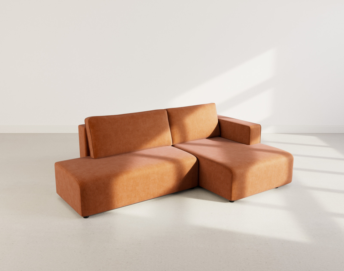 Canapé d'angle droit 4 places convertible avec coffre sans accoudoir en velours côtelé Topaze