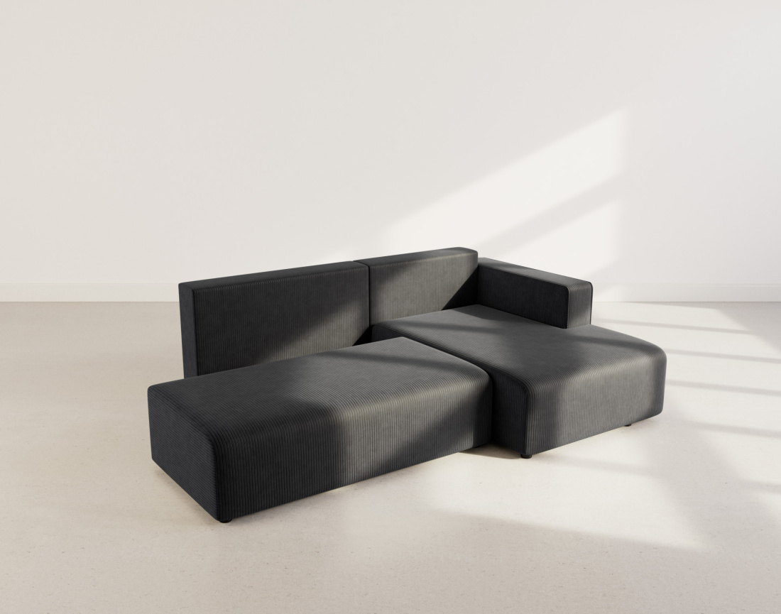 Canapé d'angle droit 4 places convertible avec coffre sans accoudoir en velours côtelé Topaze