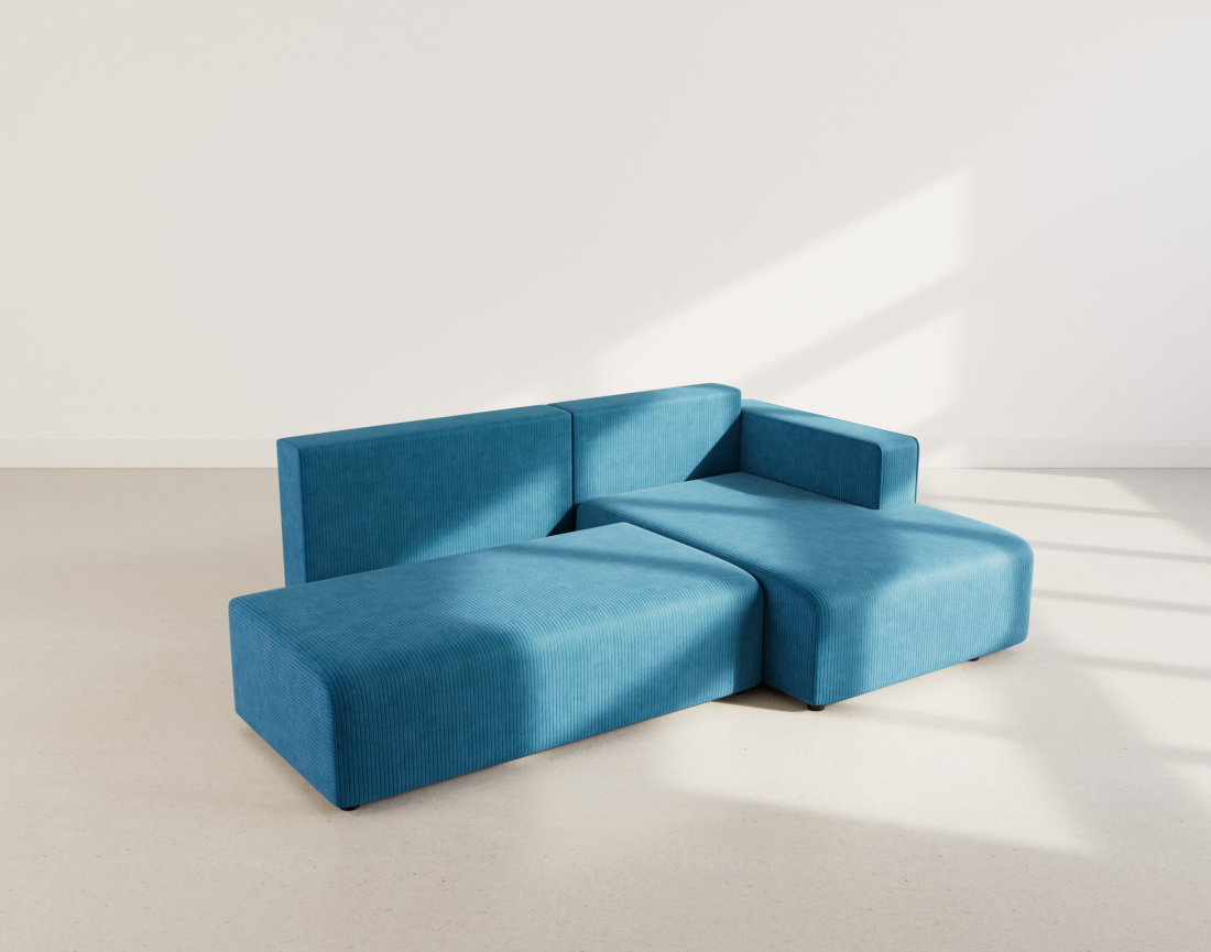 Canapé d'angle droit 4 places convertible avec coffre sans accoudoir en velours côtelé Topaze