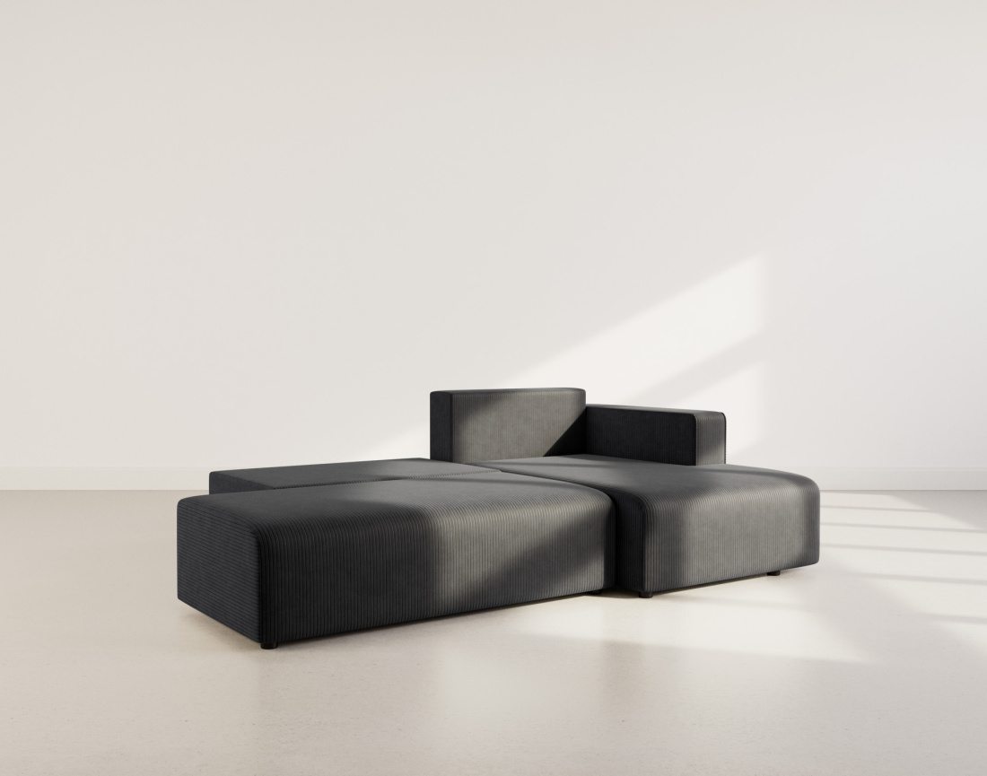 Canapé d'angle droit 4 places convertible avec coffre sans accoudoir en velours côtelé Topaze