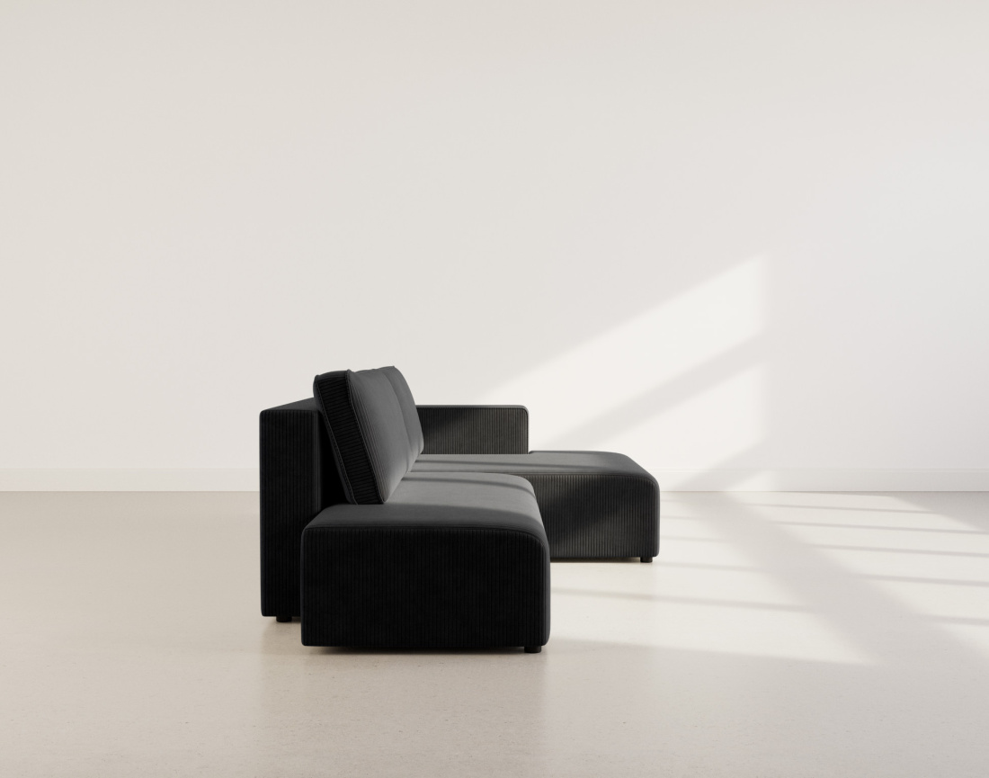 Canapé d'angle droit 4 places convertible avec coffre sans accoudoir en velours côtelé Topaze