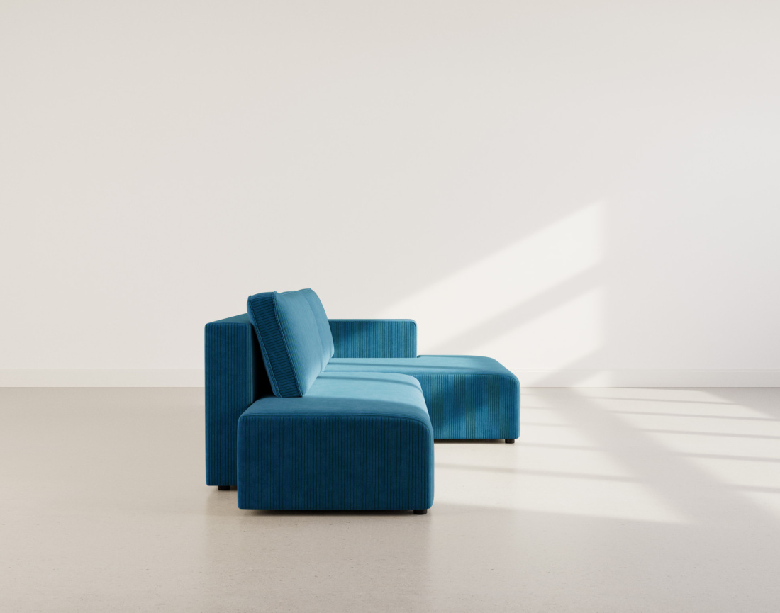 Canapé d'angle droit 4 places convertible avec coffre sans accoudoir en velours côtelé Topaze