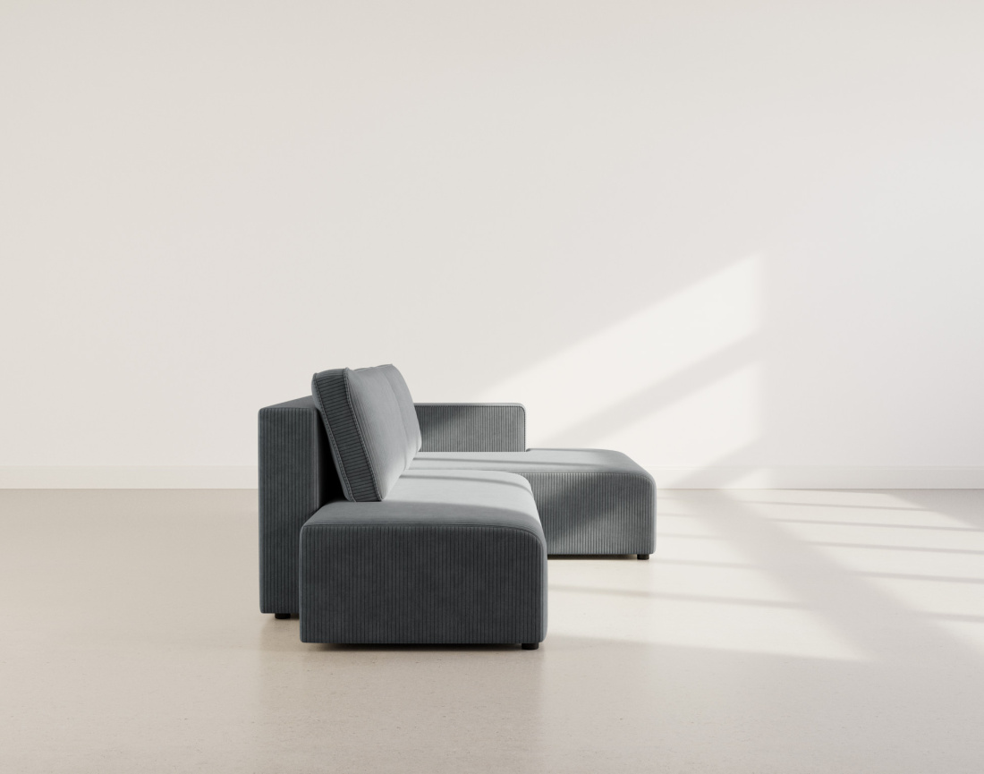 Canapé d'angle droit 4 places convertible avec coffre sans accoudoir en velours côtelé Topaze