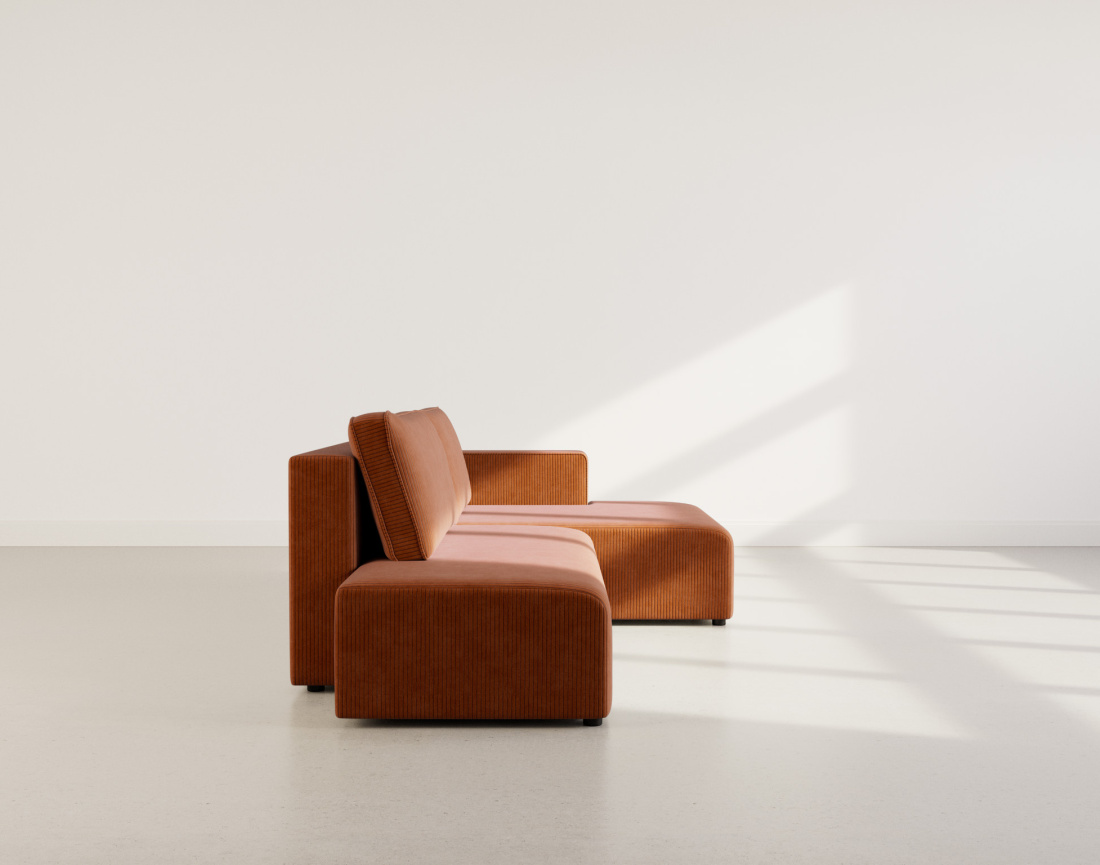 Canapé d'angle droit 4 places convertible avec coffre sans accoudoir en velours côtelé Topaze