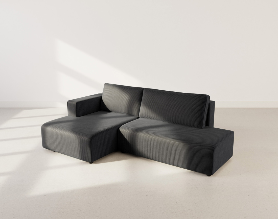 Canapé d'angle gauche 4 places convertible avec coffre sans accoudoir en velours côtelé Topaze