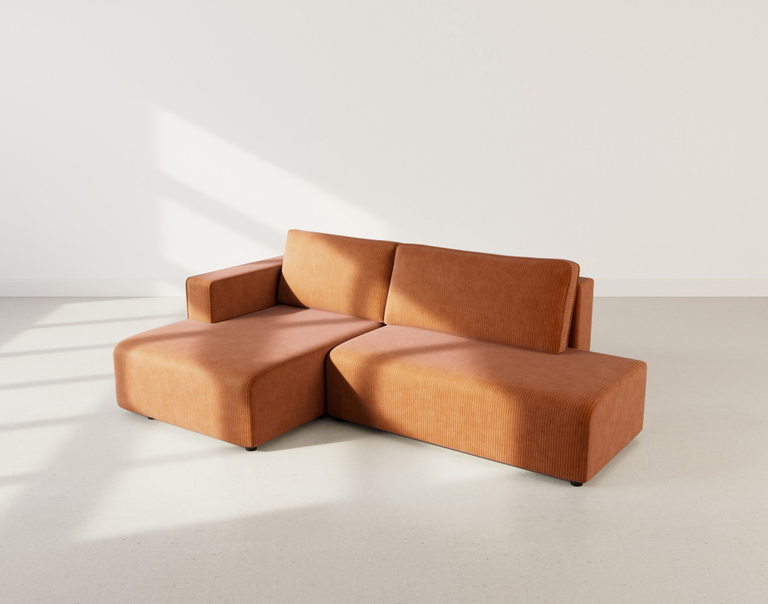 Canapé d'angle gauche 4 places convertible avec coffre sans accoudoir en velours côtelé Topaze