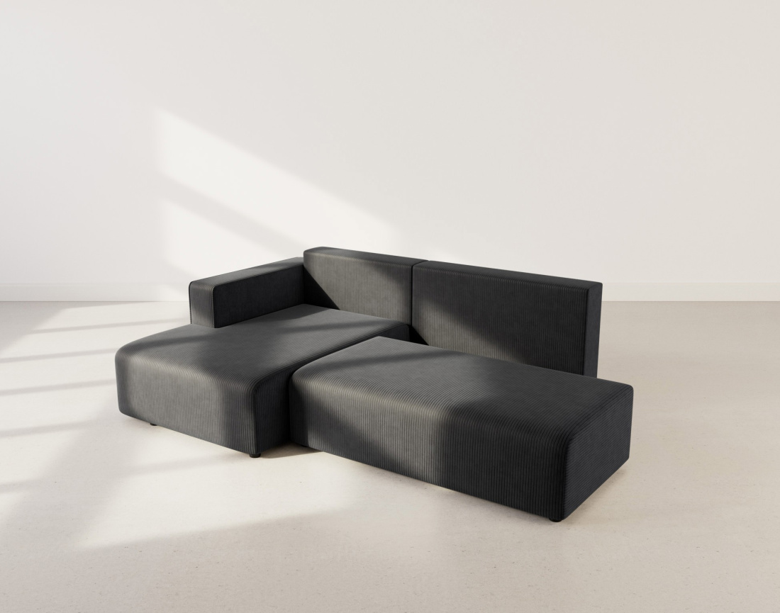 Canapé d'angle gauche 4 places convertible avec coffre sans accoudoir en velours côtelé Topaze