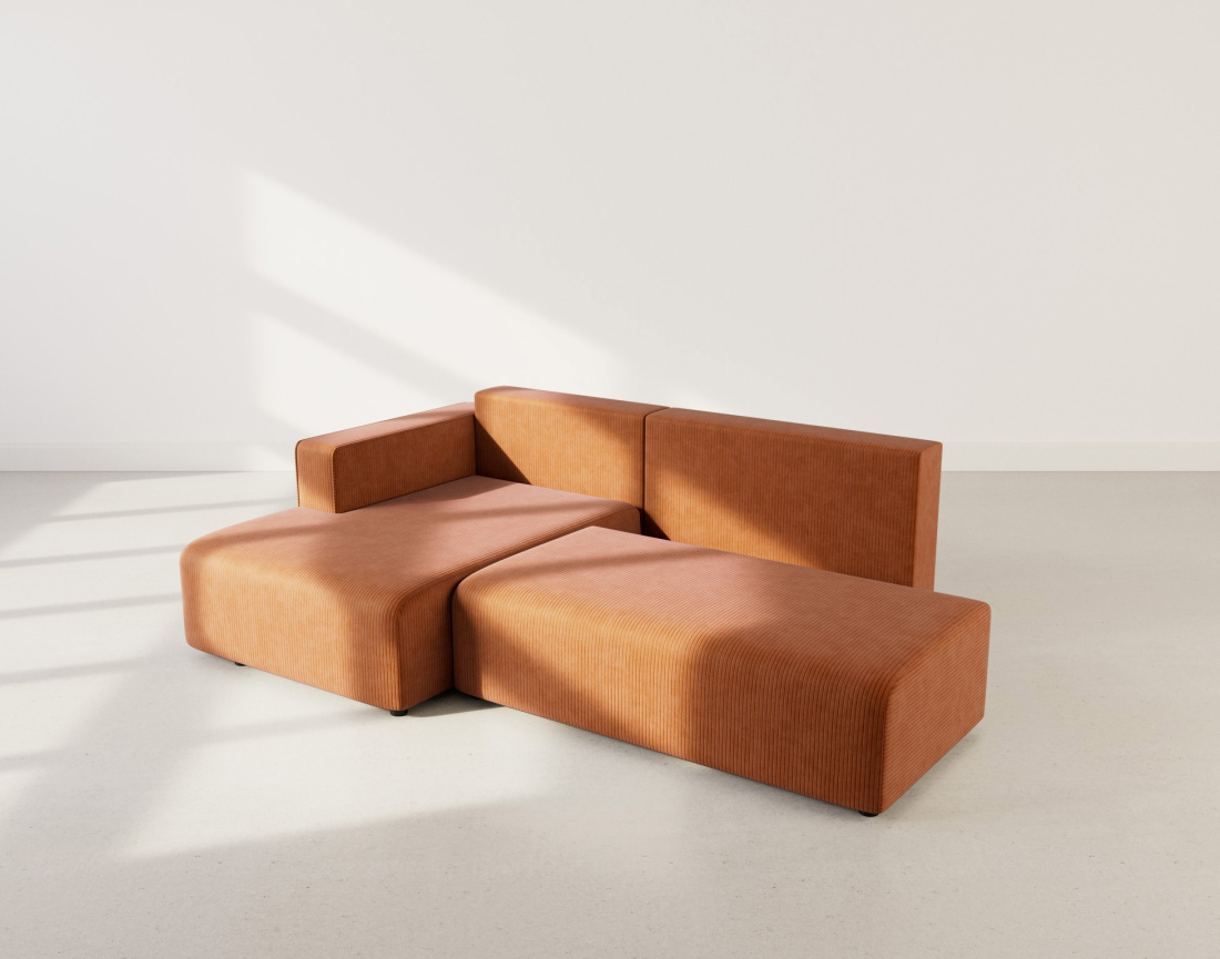 Canapé d'angle gauche 4 places convertible avec coffre sans accoudoir en velours côtelé Topaze