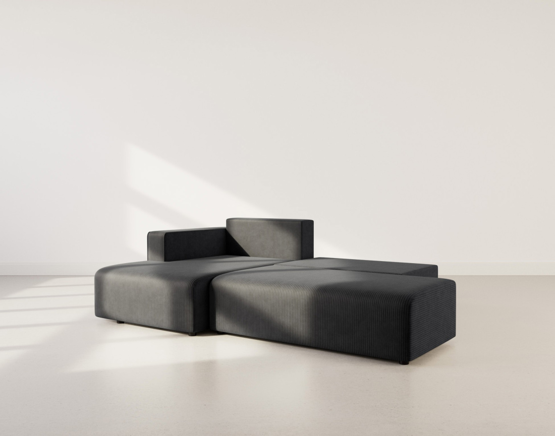 Canapé d'angle gauche 4 places convertible avec coffre sans accoudoir en velours côtelé Topaze