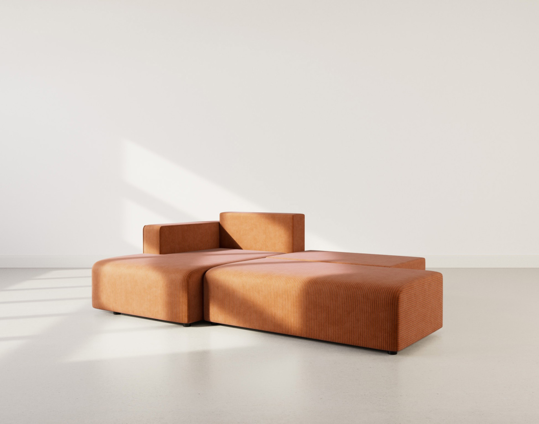 Canapé d'angle gauche 4 places convertible avec coffre sans accoudoir en velours côtelé Topaze