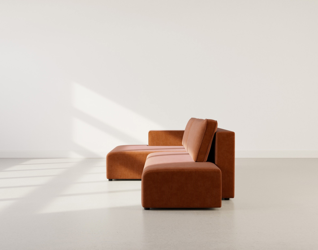 Canapé d'angle gauche 4 places convertible avec coffre sans accoudoir en velours côtelé Topaze