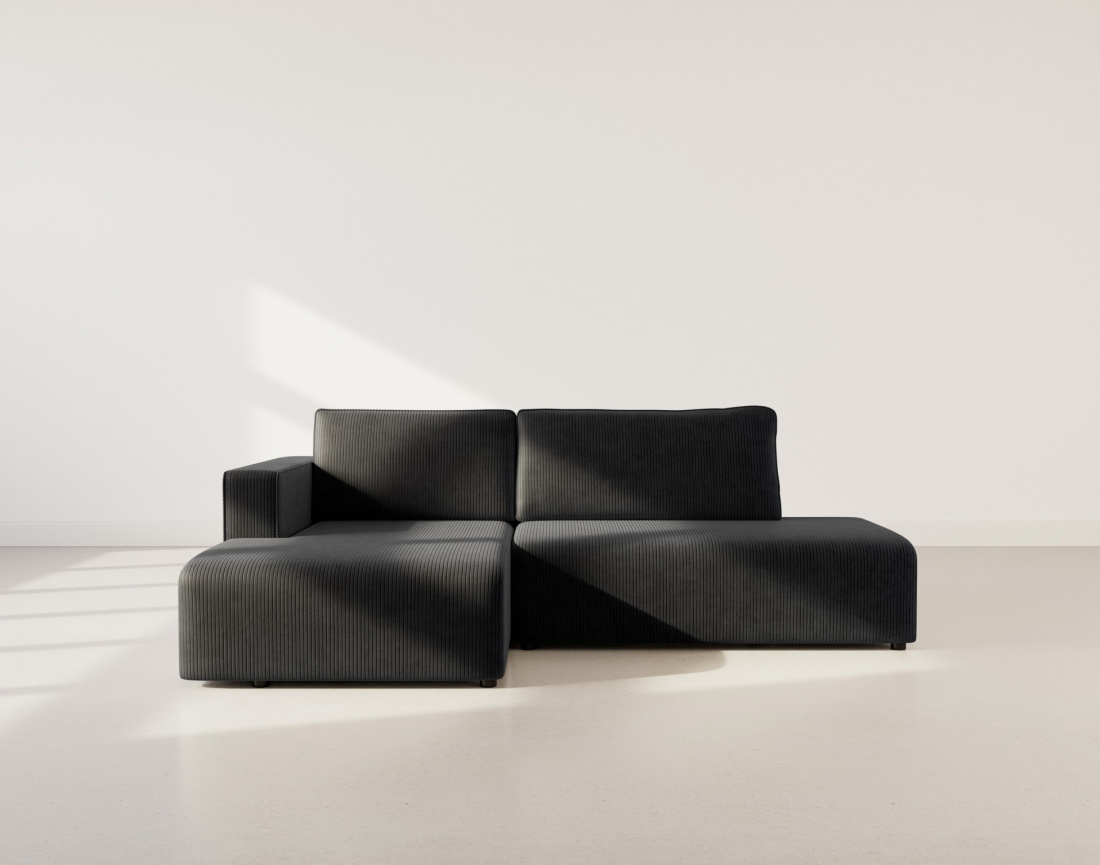 Canapé d'angle gauche 4 places convertible avec coffre sans accoudoir en velours côtelé Topaze