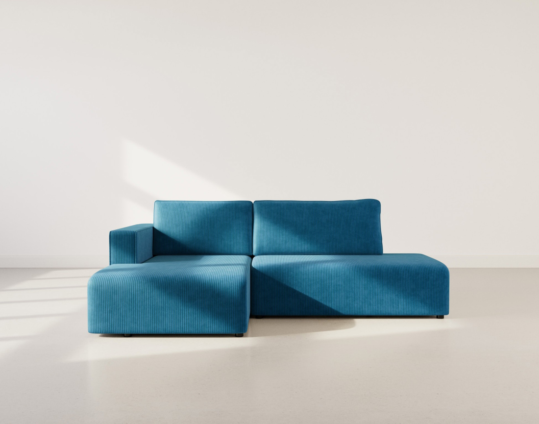Canapé d'angle gauche 4 places convertible avec coffre sans accoudoir en velours côtelé Topaze