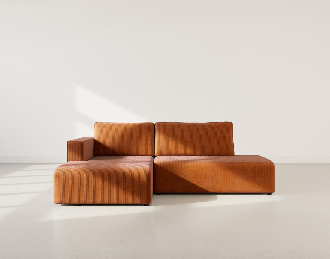 Canapé d'angle gauche 4 places convertible avec coffre sans accoudoir en velours côtelé Topaze