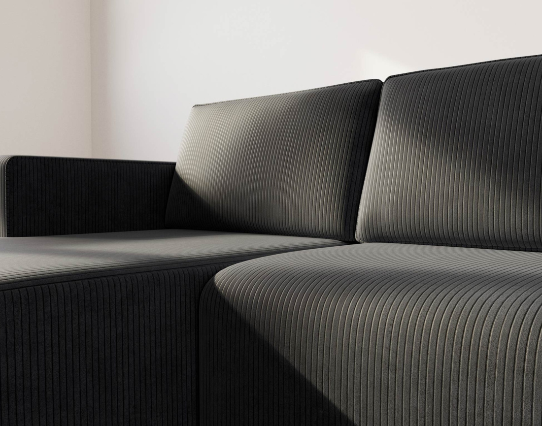 Canapé d'angle gauche 4 places convertible avec coffre sans accoudoir en velours côtelé Topaze