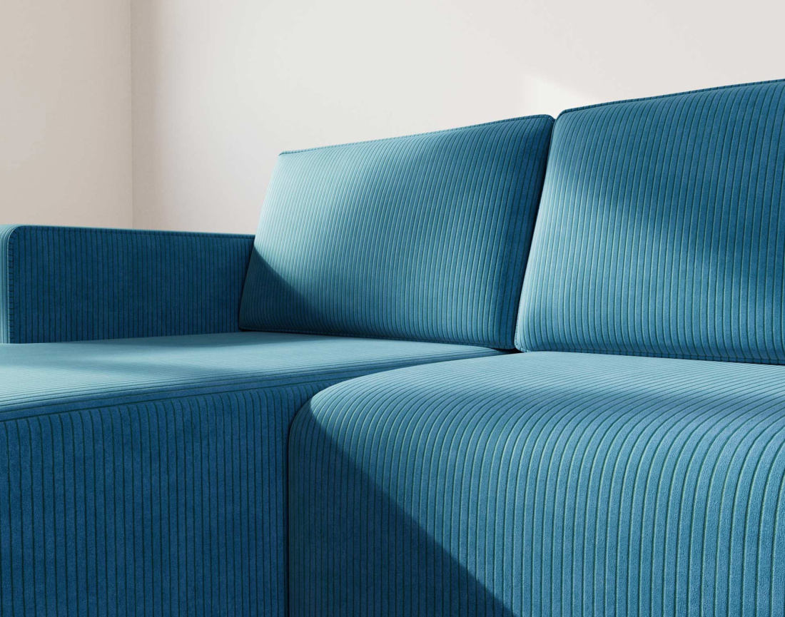 Canapé d'angle gauche 4 places convertible avec coffre sans accoudoir en velours côtelé Topaze