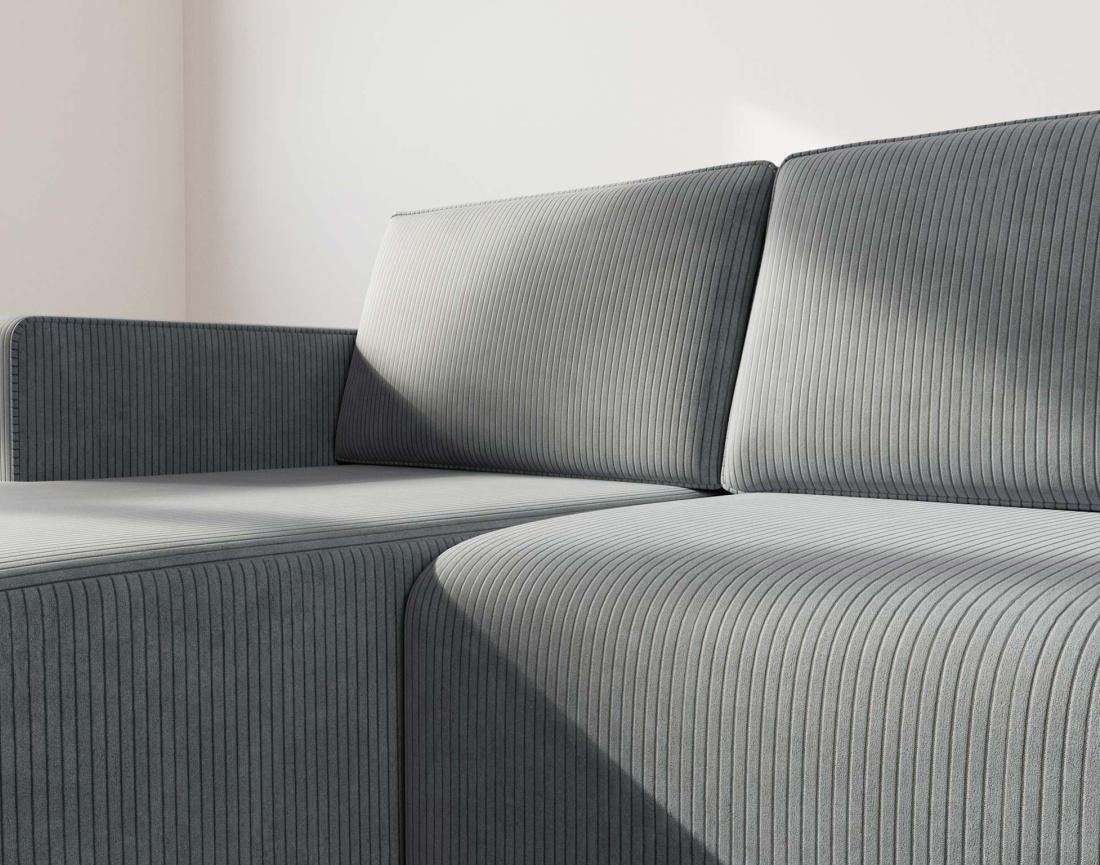 Canapé d'angle gauche 4 places convertible avec coffre sans accoudoir en velours côtelé Topaze