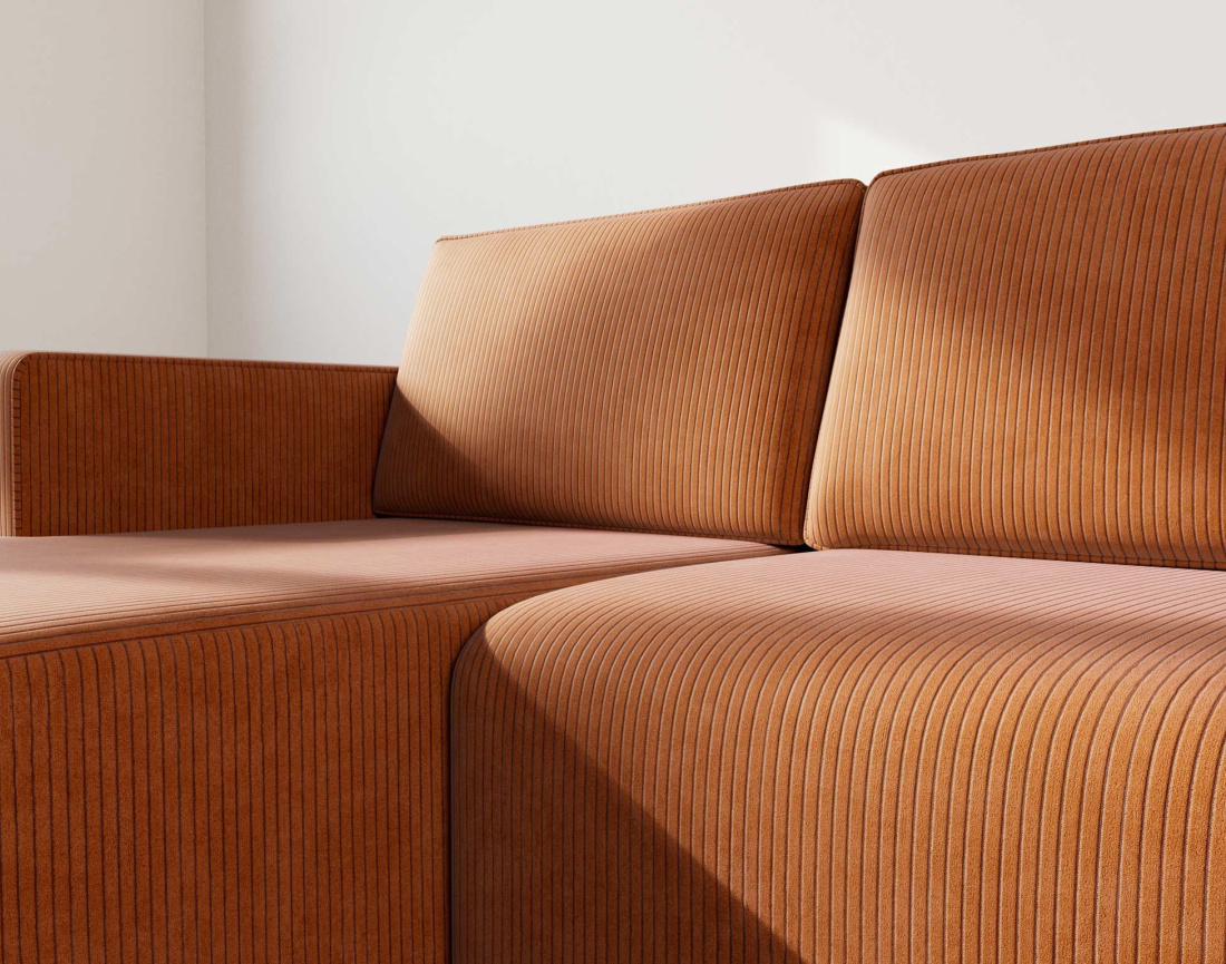 Canapé d'angle gauche 4 places convertible avec coffre sans accoudoir en velours côtelé Topaze