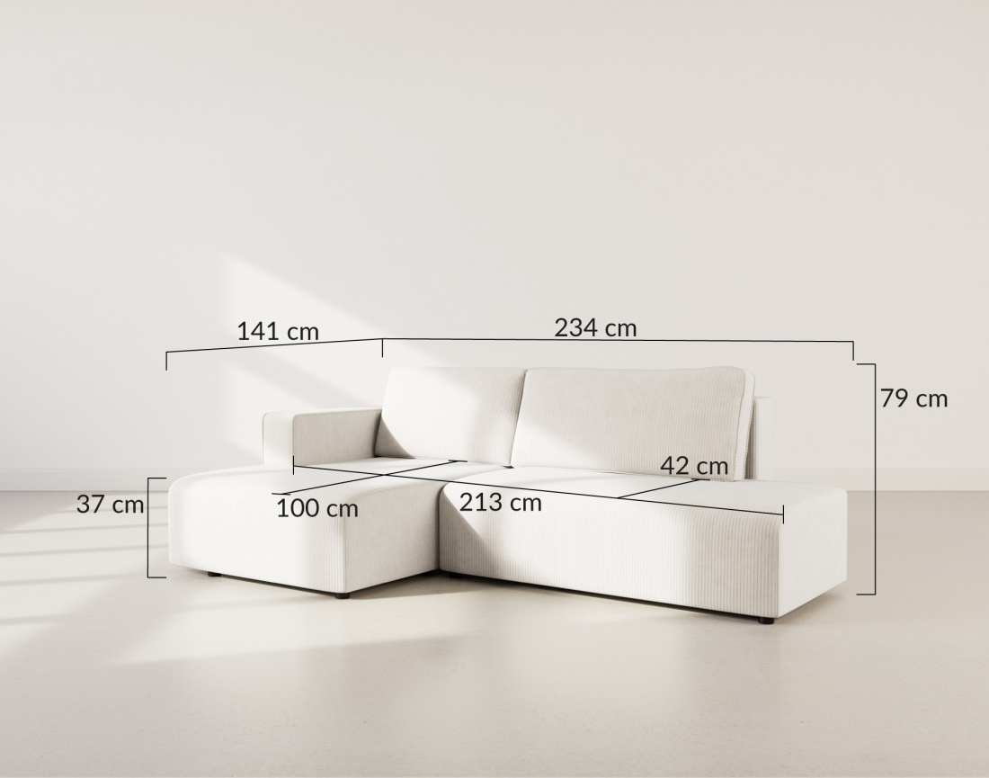 Canapé d'angle gauche 4 places convertible avec coffre sans accoudoir en velours côtelé Topaze