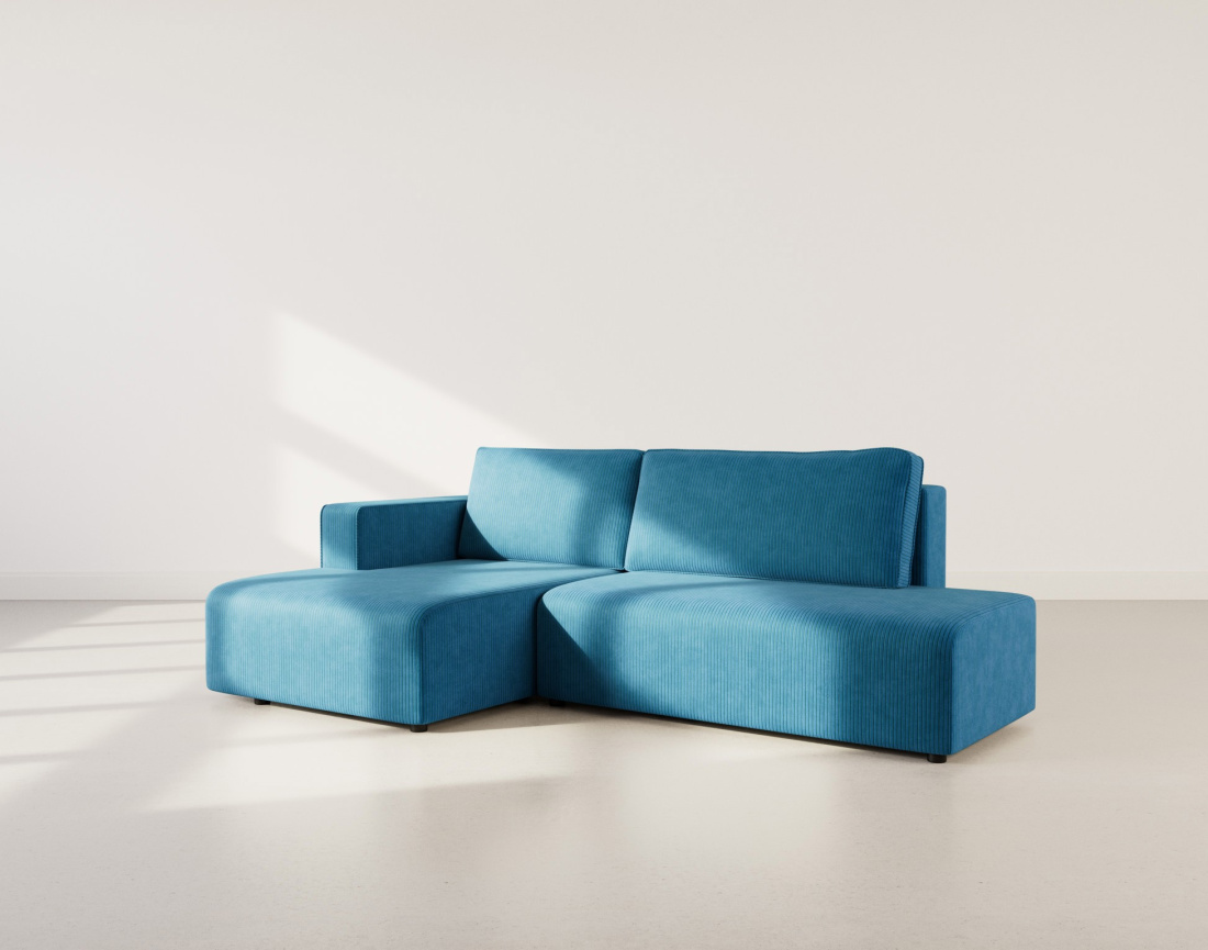 Canapé d'angle gauche 4 places convertible avec coffre sans accoudoir en velours côtelé Topaze