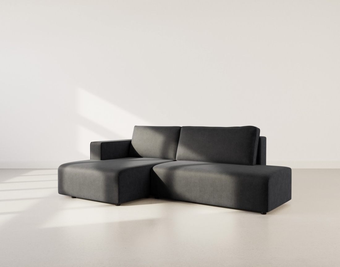 Canapé d'angle gauche 4 places convertible avec coffre sans accoudoir en velours côtelé Topaze