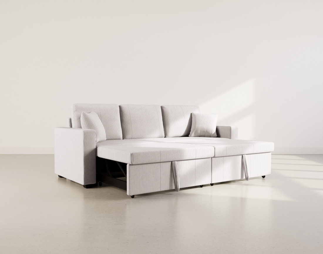 Canapé droit 3 places convertible en velours côtelé Cyrus