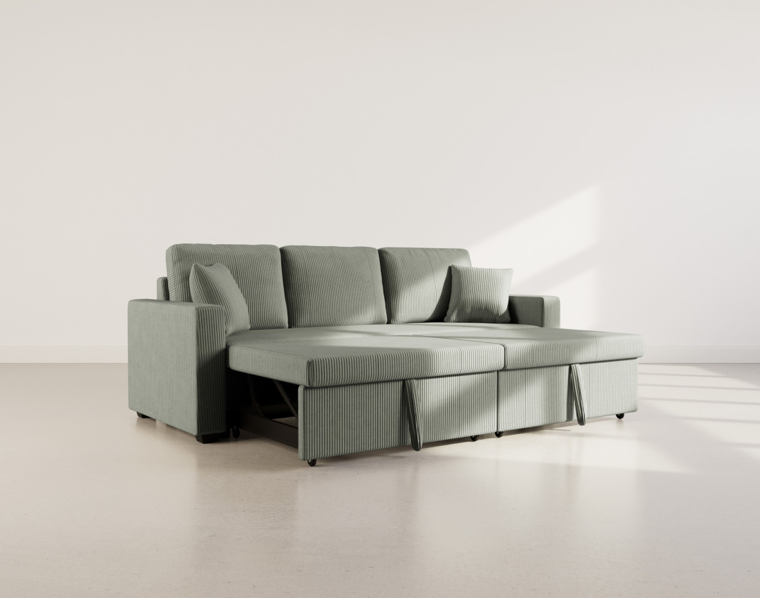 Canapé droit 3 places convertible en velours côtelé Cyrus