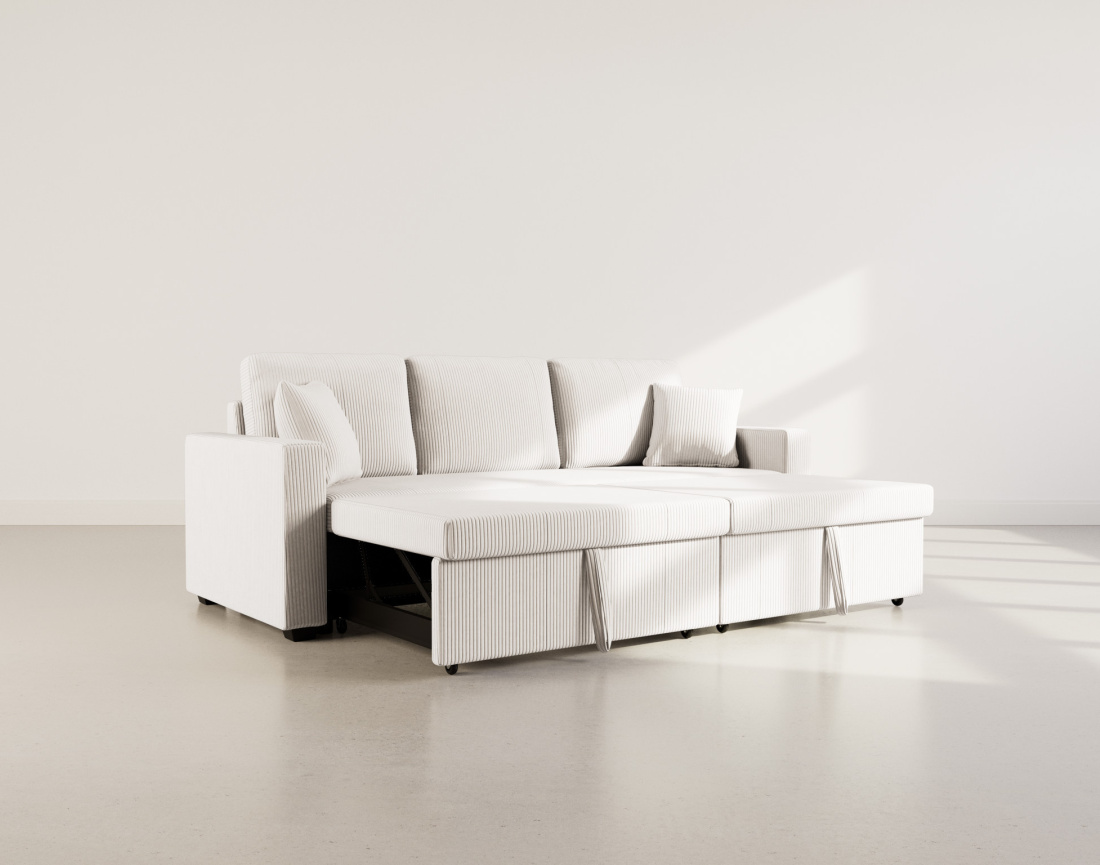 Canapé droit 3 places convertible en velours côtelé Cyrus