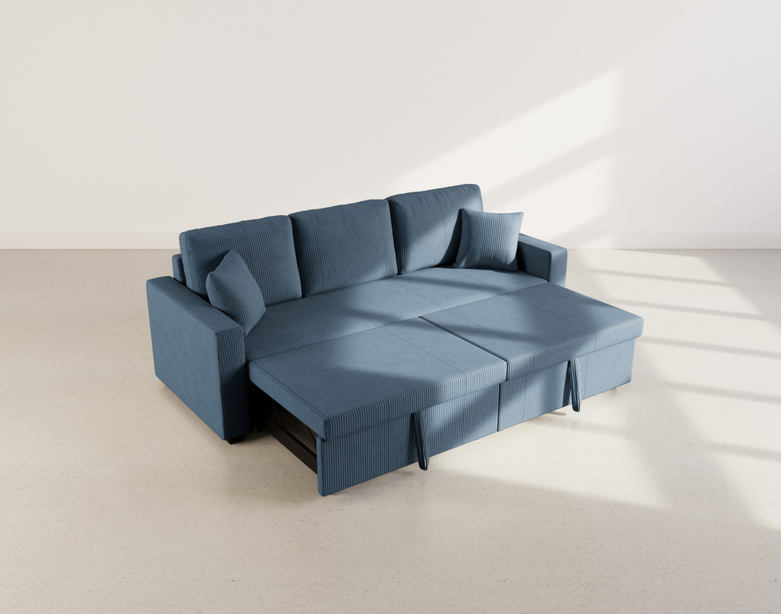 Canapé droit 3 places convertible en velours côtelé Cyrus